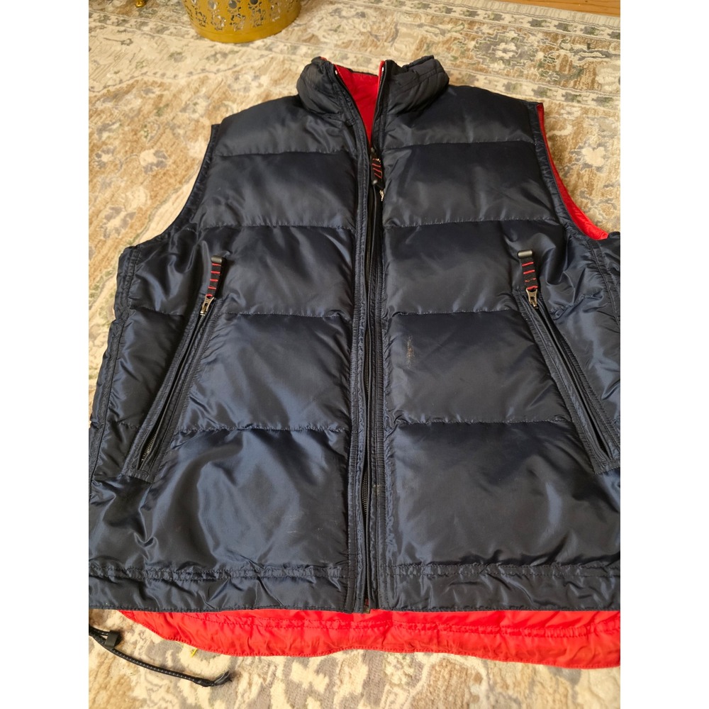 Vintage Gap Mens Puffer Vest Navy Blue Red Reversible Style Down Fill Large 2000 - Picture 6 of 13